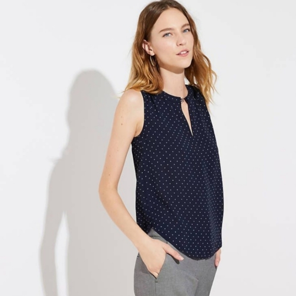 LOFT star print navy sleeveless keyhole top (Size: M)